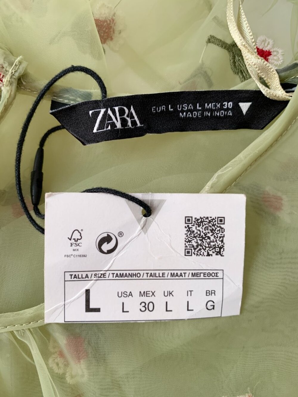 ZARA Floral Embroidered Green Organza Blouse | Size Large - Picture 2 of 13